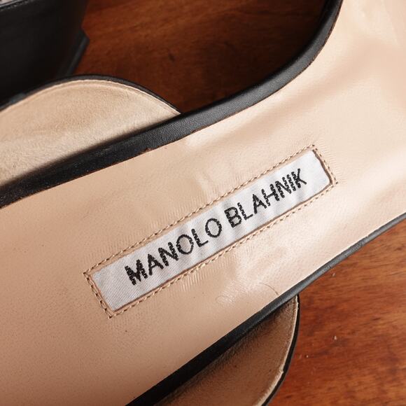 Manolo Blahnik Flats WMS SZ EU 39.5 US 9.5 BLK White Leather D'Orsay Modern Shoe - Picture 12 of 14
